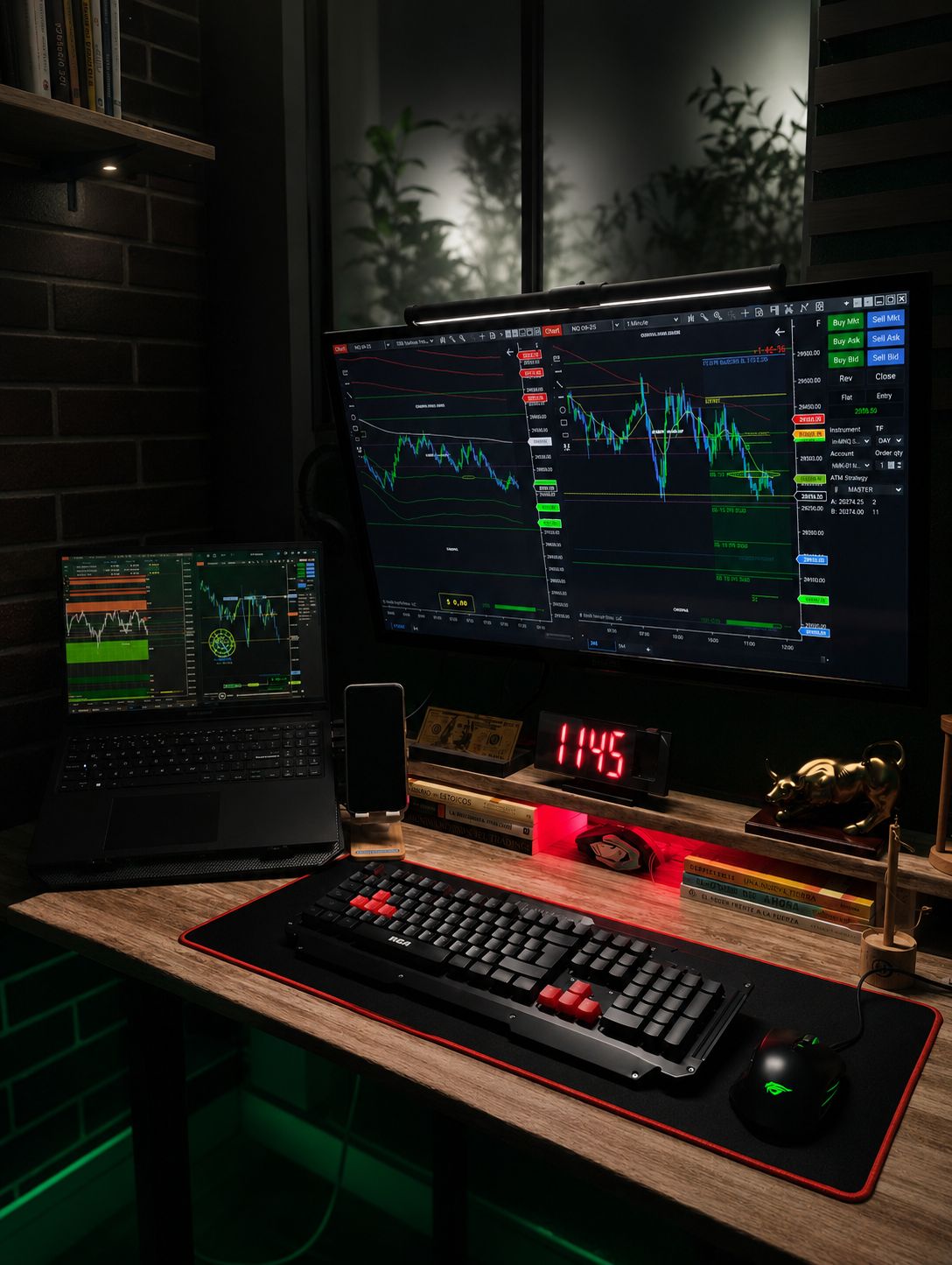 Estación de trading Junzi Trader con NinjaTrader 8 en pantalla
